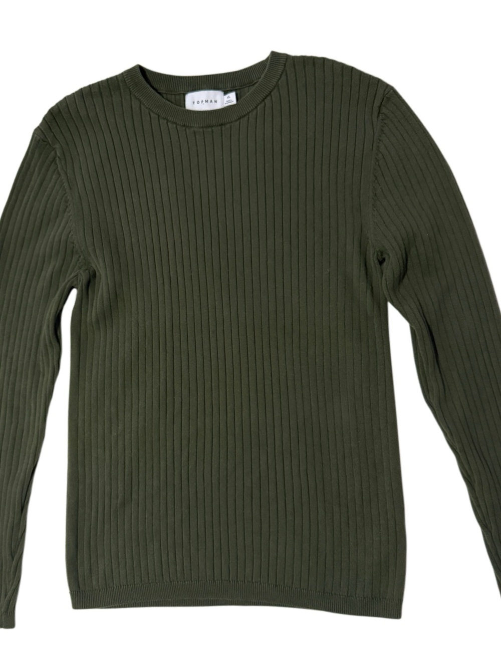 Topman Dark Olive Ribbed Crewneck Sweater